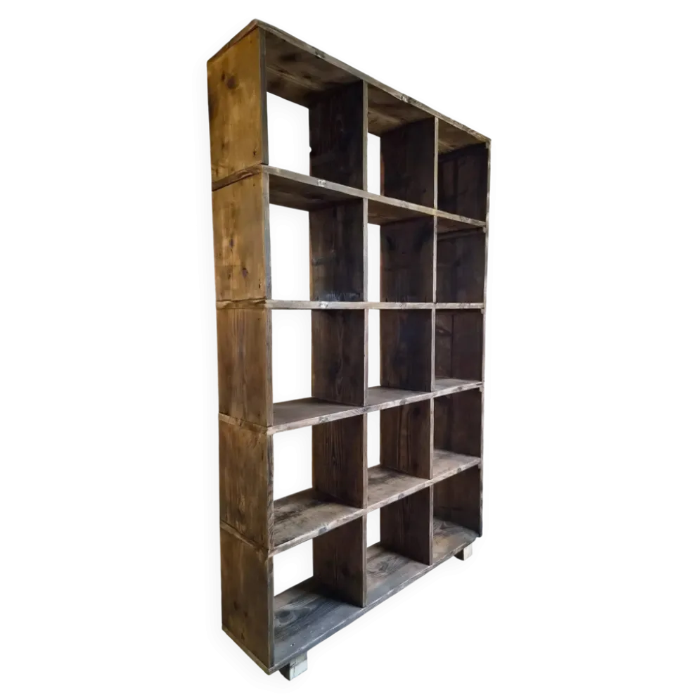 Étagère industrielle ancienne / séparateur de pièce en pin, France, début du 20ème siècle
