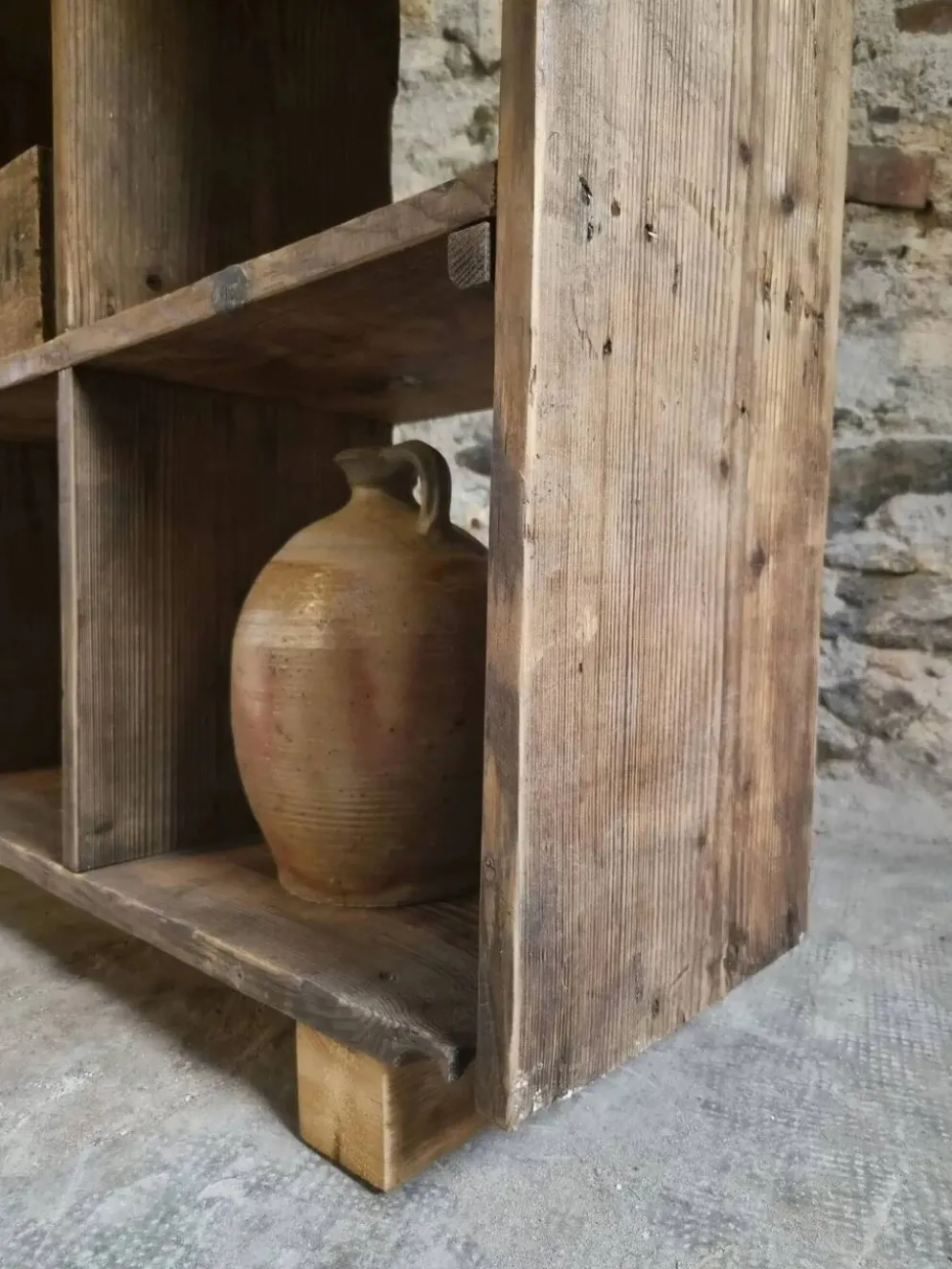 Étagère industrielle ancienne / séparateur de pièce en pin, France, début du 20ème siècle