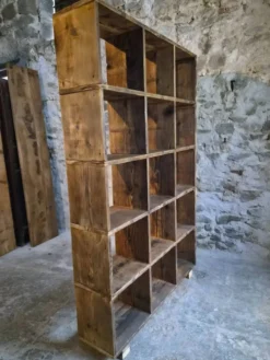 Étagère industrielle ancienne / séparateur de pièce en pin, France, début du 20ème siècle