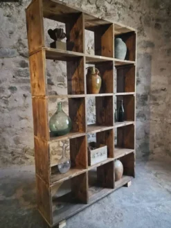 Étagère industrielle ancienne / séparateur de pièce en pin, France, début du 20ème siècle