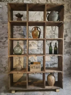 Étagère industrielle ancienne / séparateur de pièce en pin, France, début du 20ème siècle