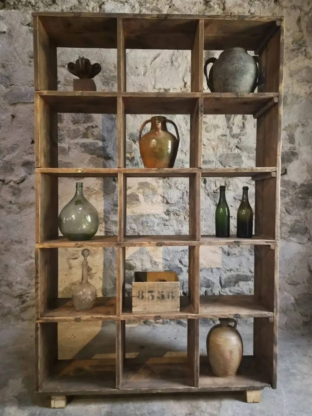 Étagère industrielle ancienne / séparateur de pièce en pin, France, début du 20ème siècle