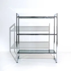 Étagère italienne en chrome avec étagères en verre, années 1970
