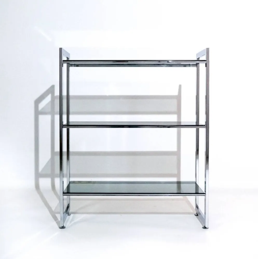Étagère italienne en chrome avec étagères en verre, années 1970