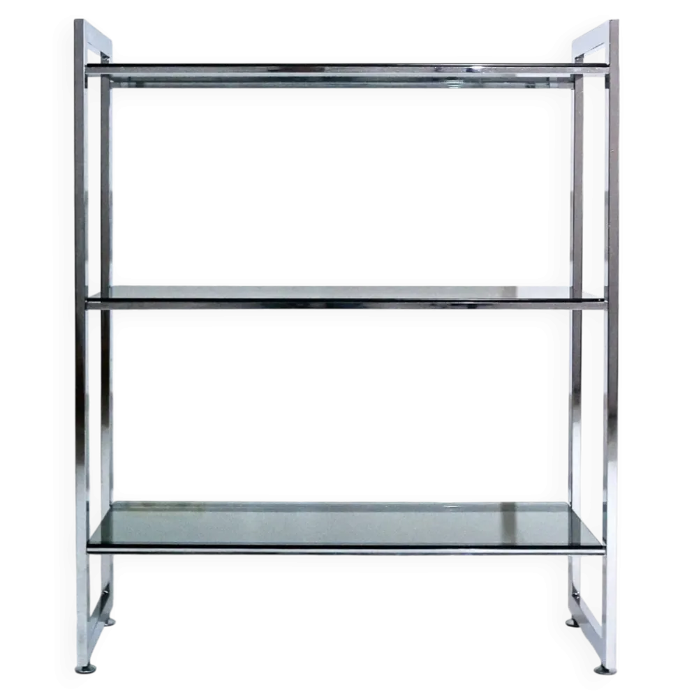 Étagère italienne en chrome avec étagères en verre, années 1970