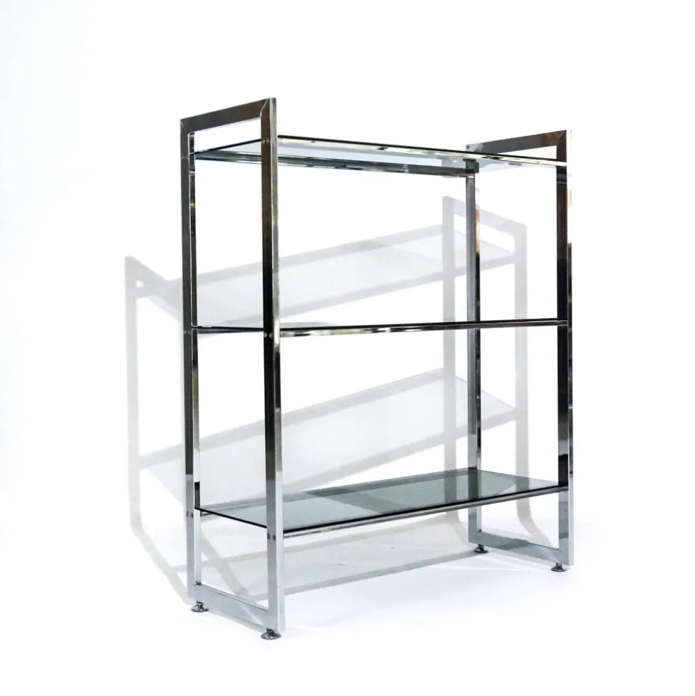 Étagère italienne en chrome avec étagères en verre, années 1970