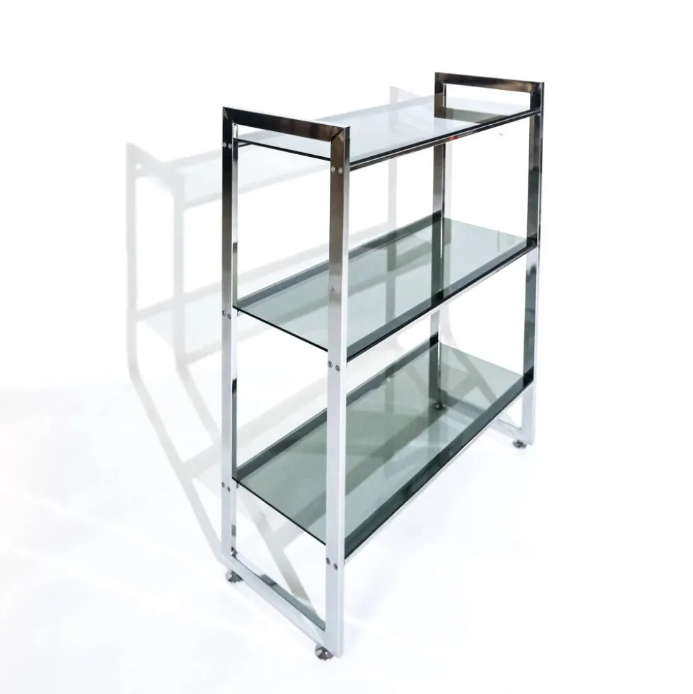 Étagère italienne en chrome avec étagères en verre, années 1970