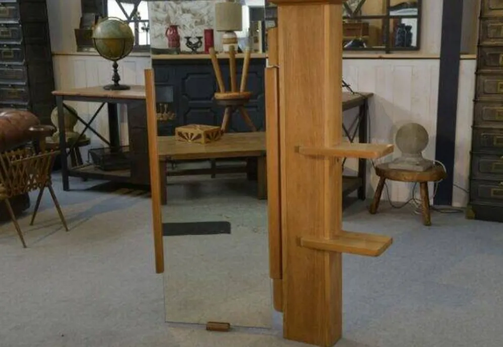Étagère murale avec miroir orientable par Guillerme et Chambron pour Votre Maison 1960’s