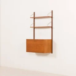 Étagère murale en teck Poul Cadovius avec un bureau, Cado années 1960.