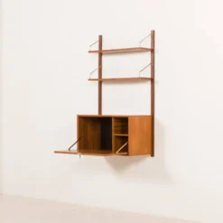 Étagère murale en teck Poul Cadovius avec un bureau, Cado années 1960.