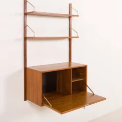 Étagère murale en teck Poul Cadovius avec un bureau, Cado années 1960.