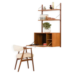 Étagère murale en teck Poul Cadovius avec un bureau, Cado années 1960.