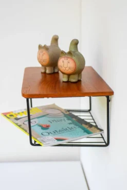 Étagère murale flottante vintage, support en teck design des années 60