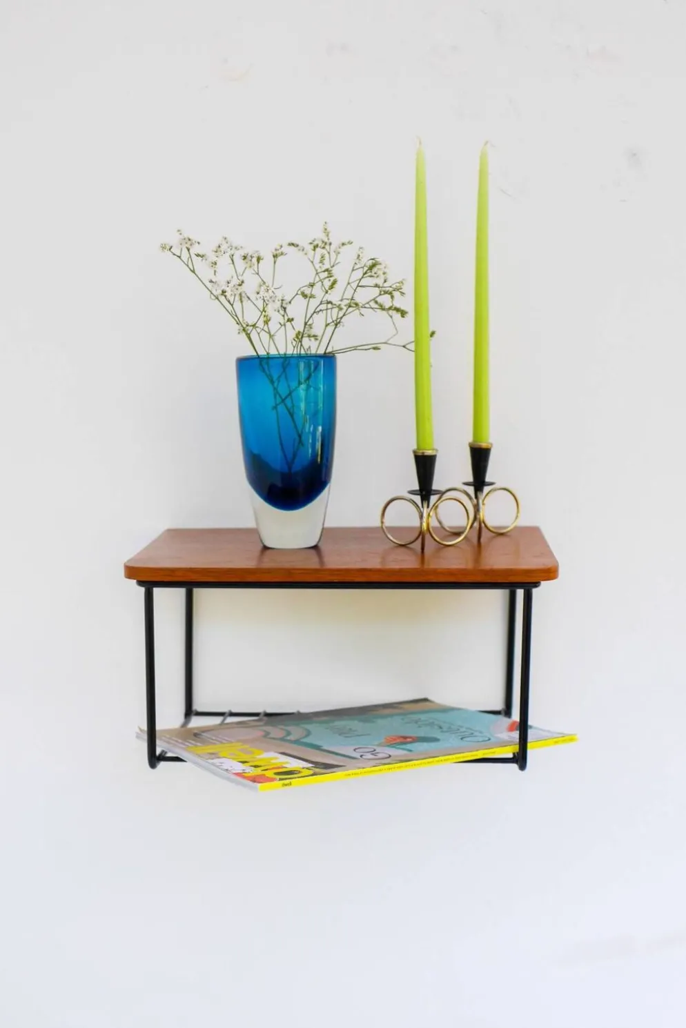 Étagère murale flottante vintage, support en teck design des années 60