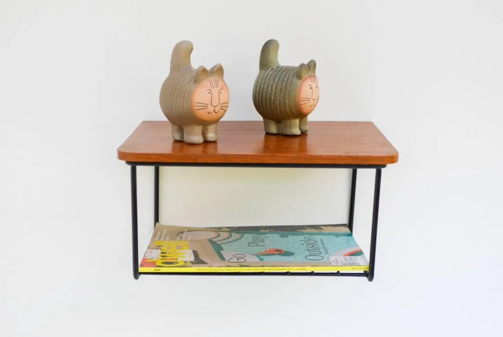 Étagère murale flottante vintage, support en teck design des années 60
