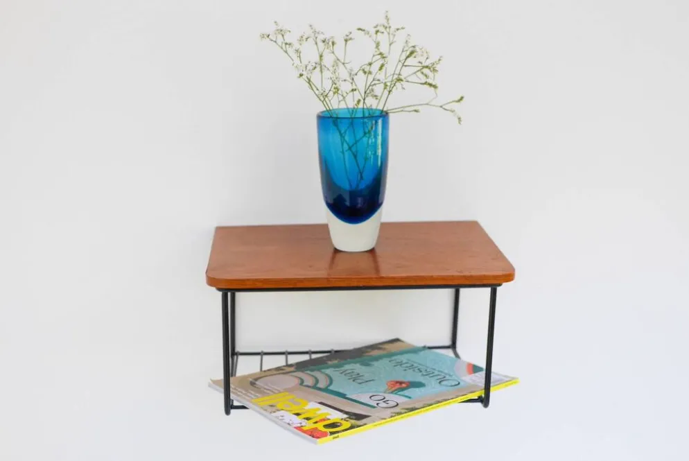 Étagère murale flottante vintage, support en teck design des années 60