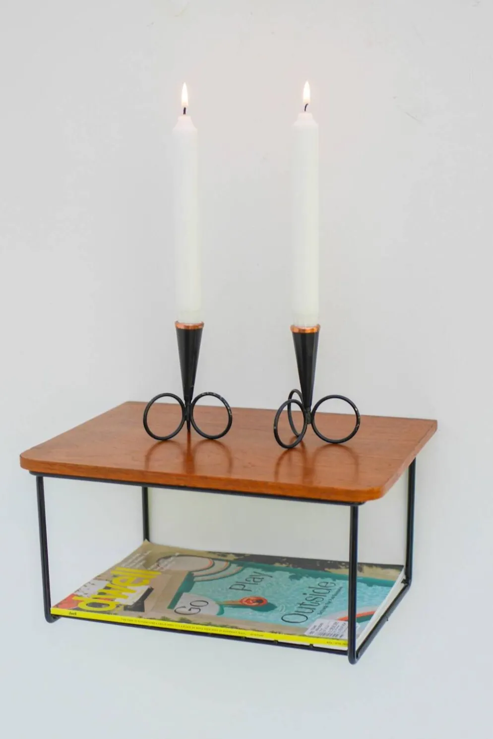 Étagère murale flottante vintage, support en teck design des années 60