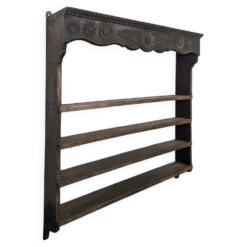 Étagère murale égouttoir en chêne sculpté de fleurs