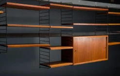 Étagère murale modulaire en teck par Nils Strinning pour corde, années 1960, ensemble de 29