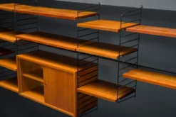 Étagère murale modulaire en teck par Nils Strinning pour corde, années 1960, ensemble de 29