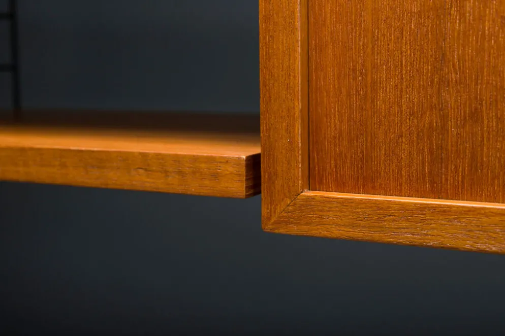Étagère murale modulaire en teck par Nils Strinning pour corde, années 1960, ensemble de 29