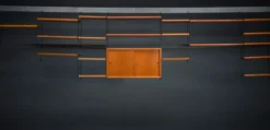 Étagère murale modulaire en teck par Nils Strinning pour corde, années 1960, ensemble de 29