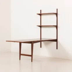 Étagère murale Poul Cadovius avec bureau extensible ou table pour Cado.