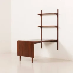 Étagère murale Poul Cadovius avec bureau extensible ou table pour Cado.
