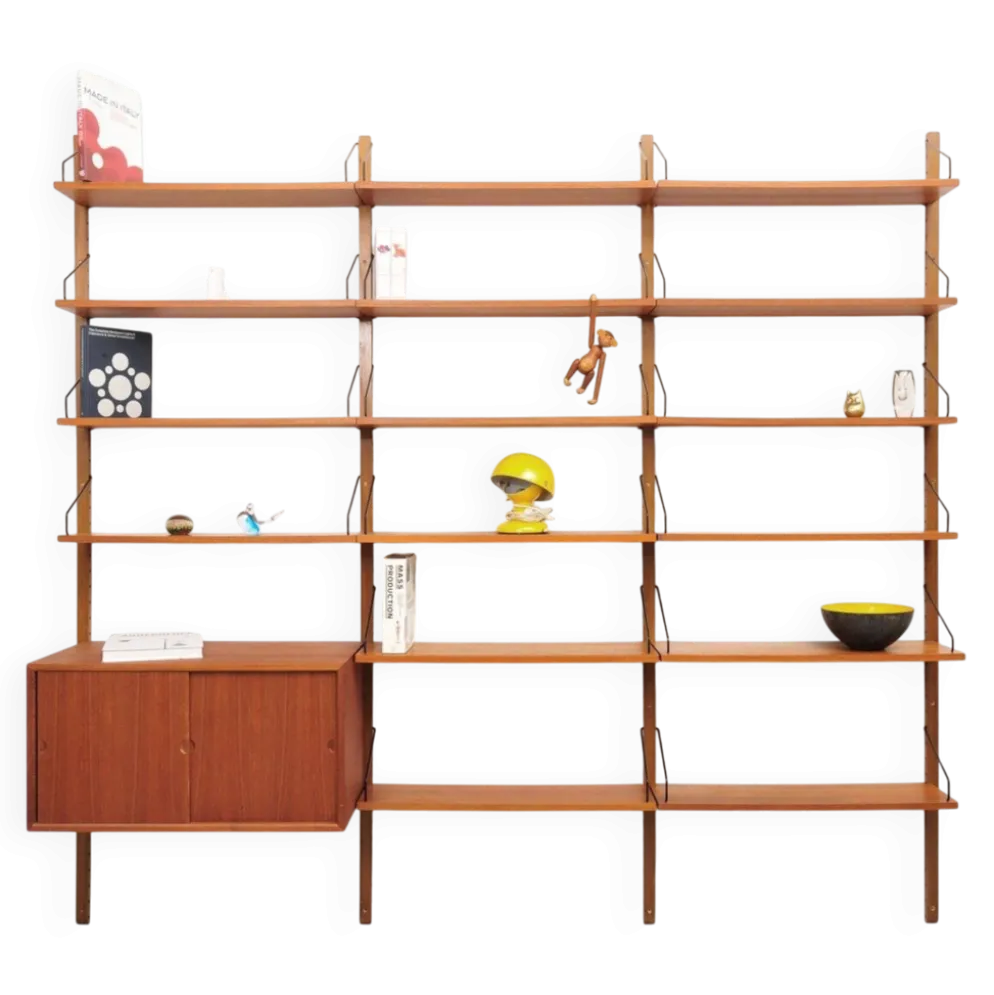 Étagère murale Royal System en teck par Poul Cadovius pour Cado, années 1950.