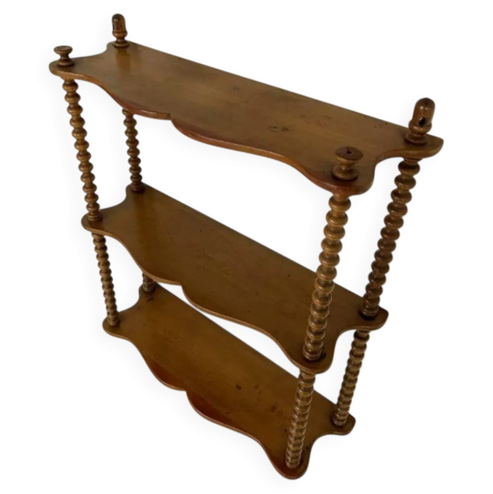 Étagère murale vintage en bois tourné, 3 niveaux