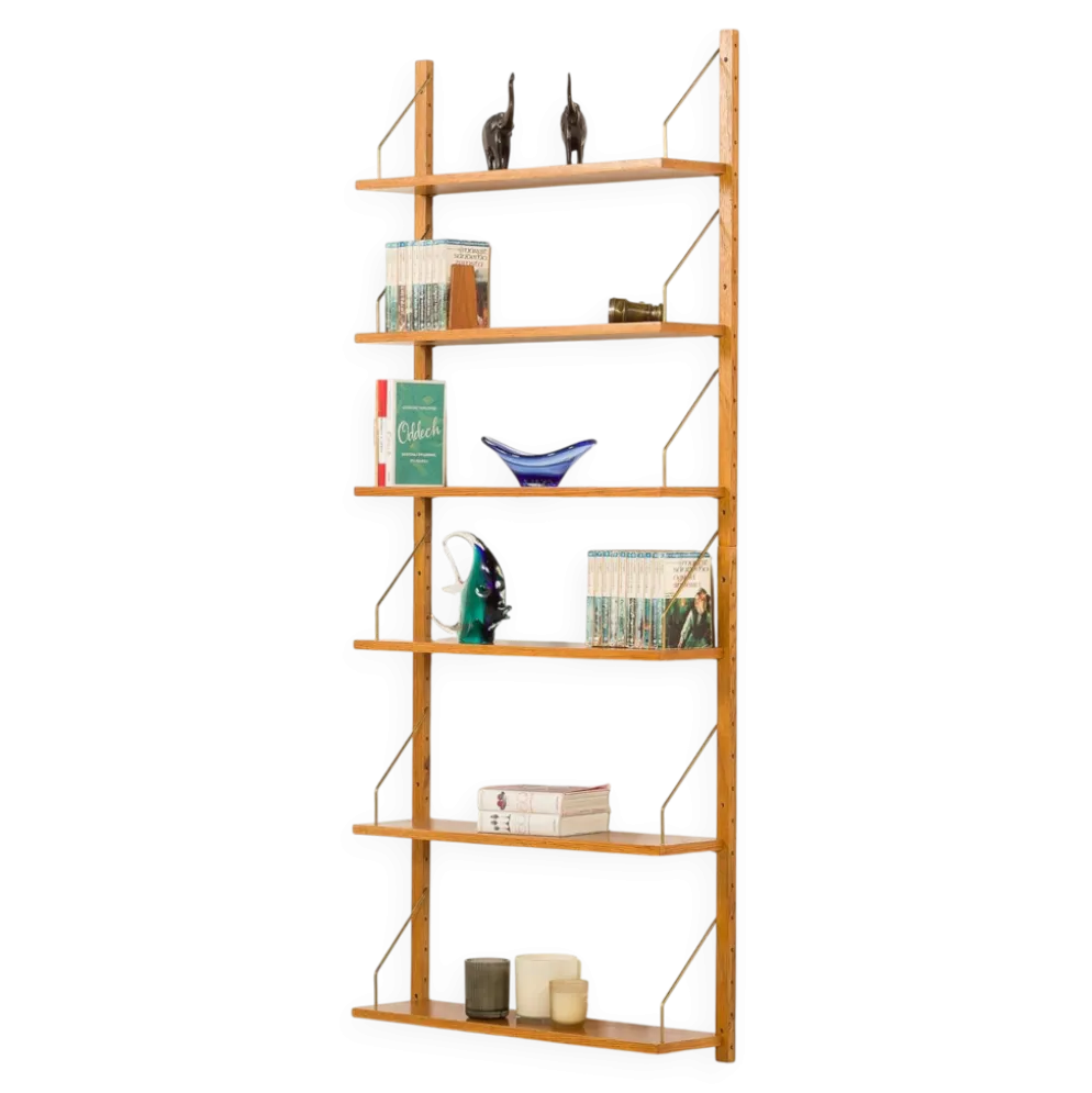 Étagère scandinave des années 60 en chêne doré.