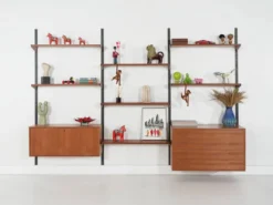 Étagères modulaires Kai Kristiansen, placage de teck, design danois des années 1960.