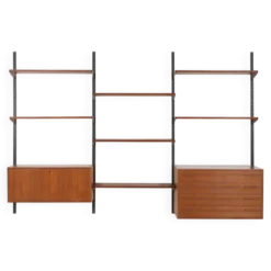 Étagères modulaires Kai Kristiansen, placage de teck, design danois des années 1960.