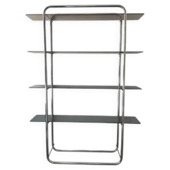 Étagère style Bauhaus en chrome tubulaire et verre fumé années 70