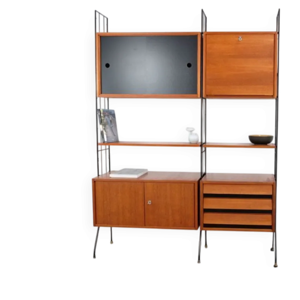 Étagère style teck vintage des années 60-70, style rétro, milieu du siècle