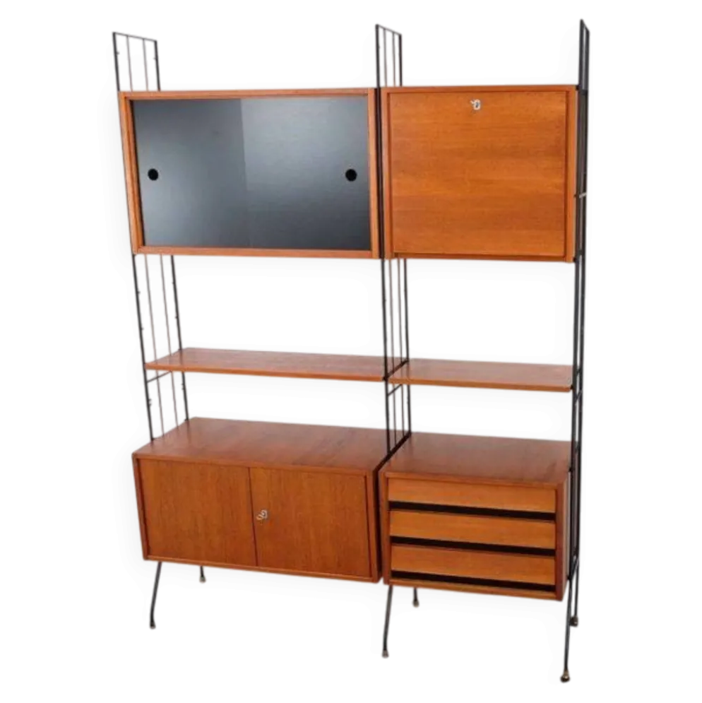 Étagère style teck vintage des années 60-70, style rétro, milieu du siècle