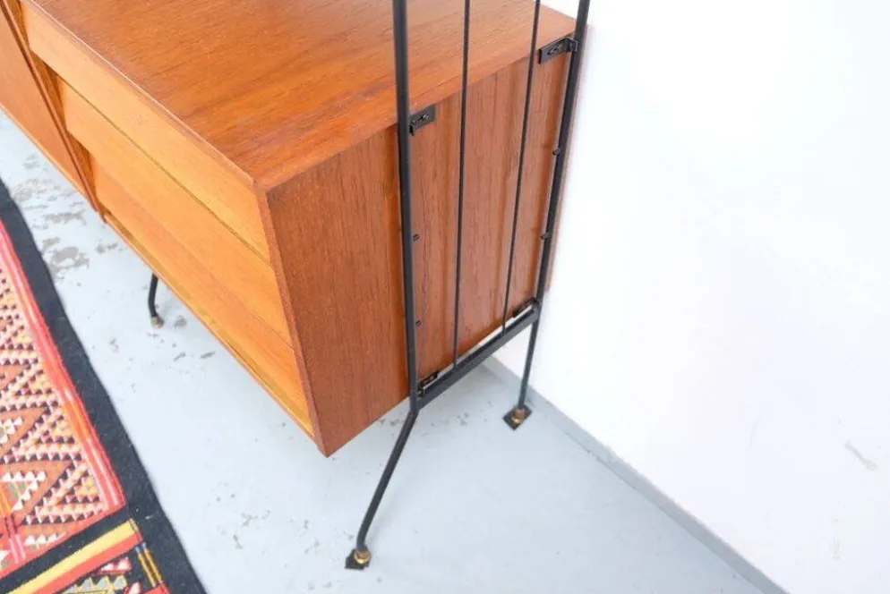 Étagère style teck vintage des années 60-70, style rétro, milieu du siècle
