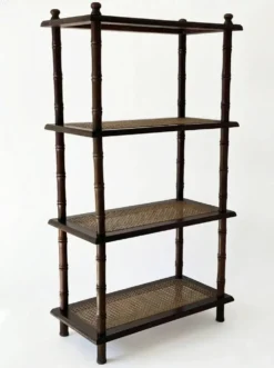 Étagère vintage bois et cannage style colonial 4 niveaux
