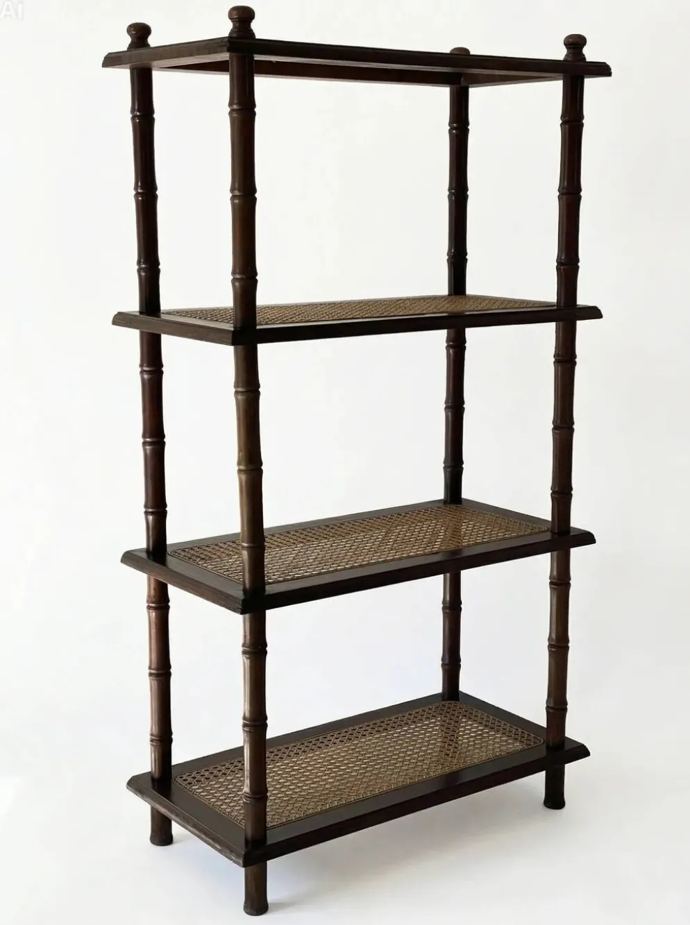 Étagère vintage bois et cannage style colonial 4 niveaux