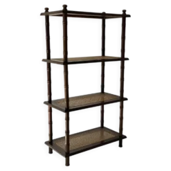 Étagère vintage bois et cannage style colonial 4 niveaux
