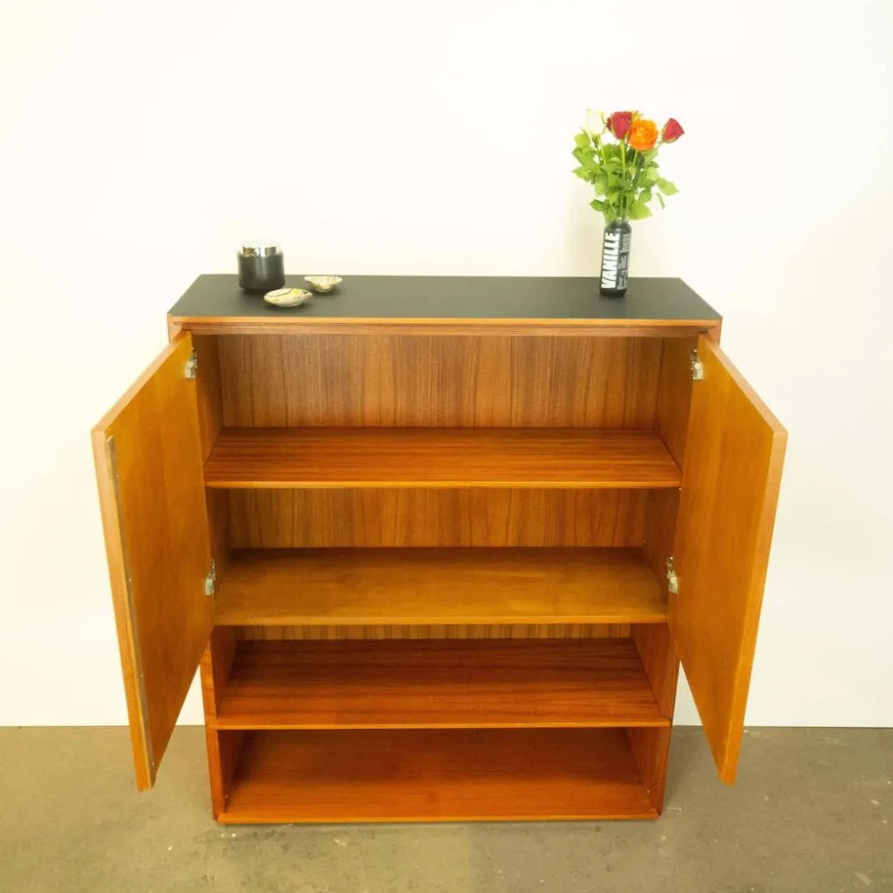 Étagère vintage combinée, en teck avec plateau noir, années 70