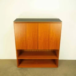 Étagère vintage combinée, en teck avec plateau noir, années 70