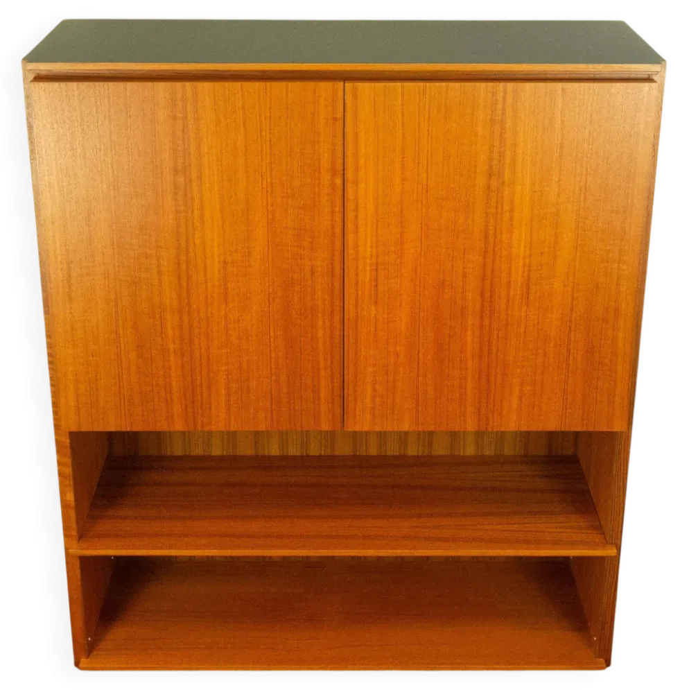 Étagère vintage combinée, en teck avec plateau noir, années 70