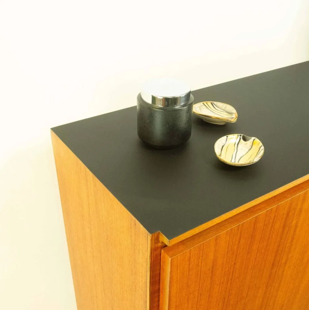 Étagère vintage combinée, en teck avec plateau noir, années 70