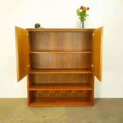 Étagère vintage combinée, en teck avec plateau noir, années 70