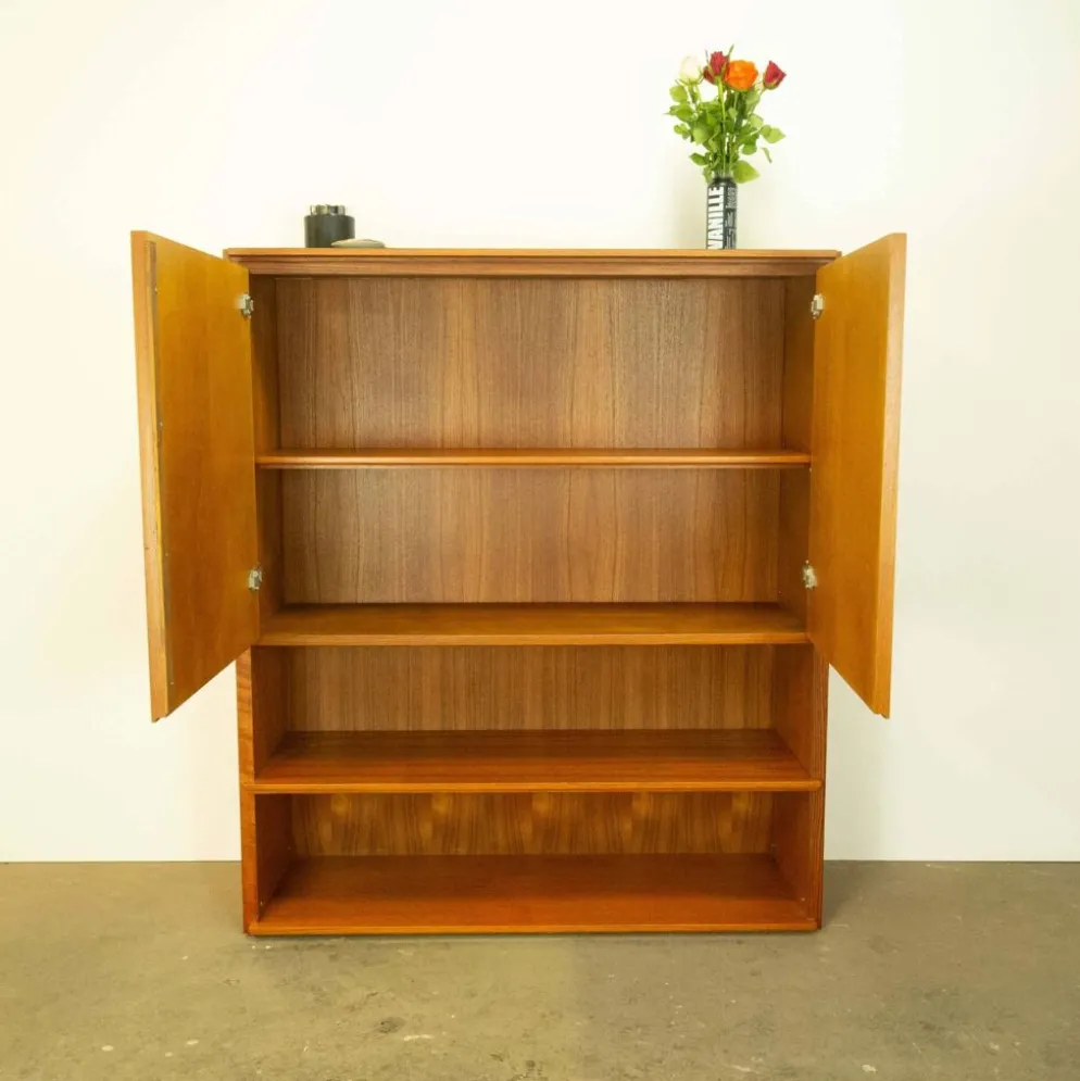 Étagère vintage combinée, en teck avec plateau noir, années 70