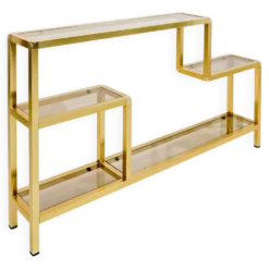 Étagère vintage en laiton et verre fumé