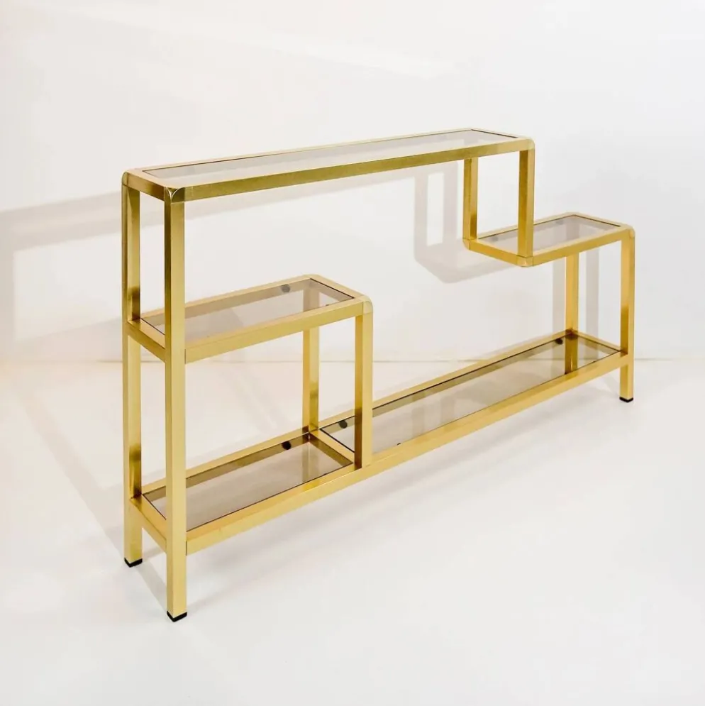 Étagère vintage en laiton et verre fumé