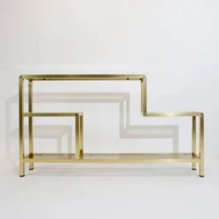 Étagère vintage en laiton et verre fumé