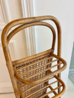 Étagère vintage en rotin et cannage – années 70
